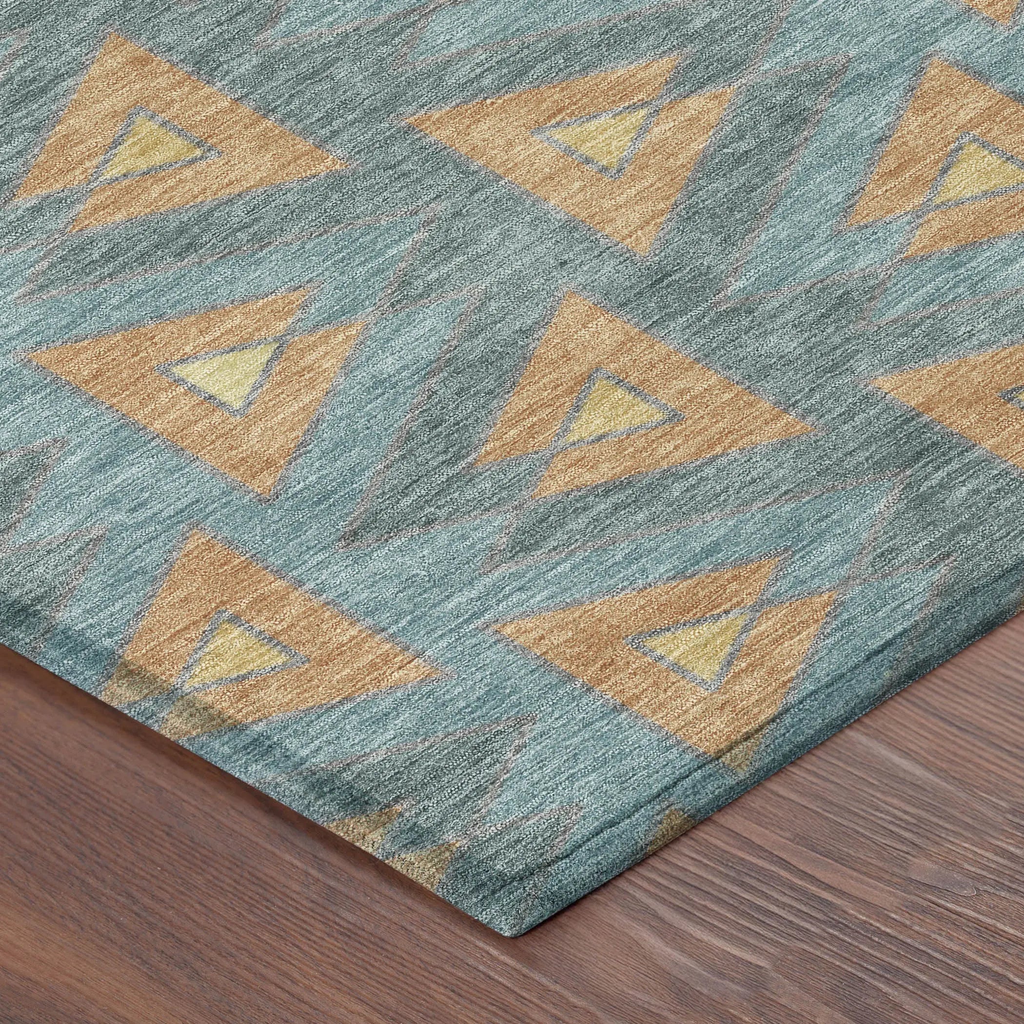 3' X 5' Teal Blue And Copper Geometric Washable Indoor Outdoor Area Rug Homeroots Outdoor